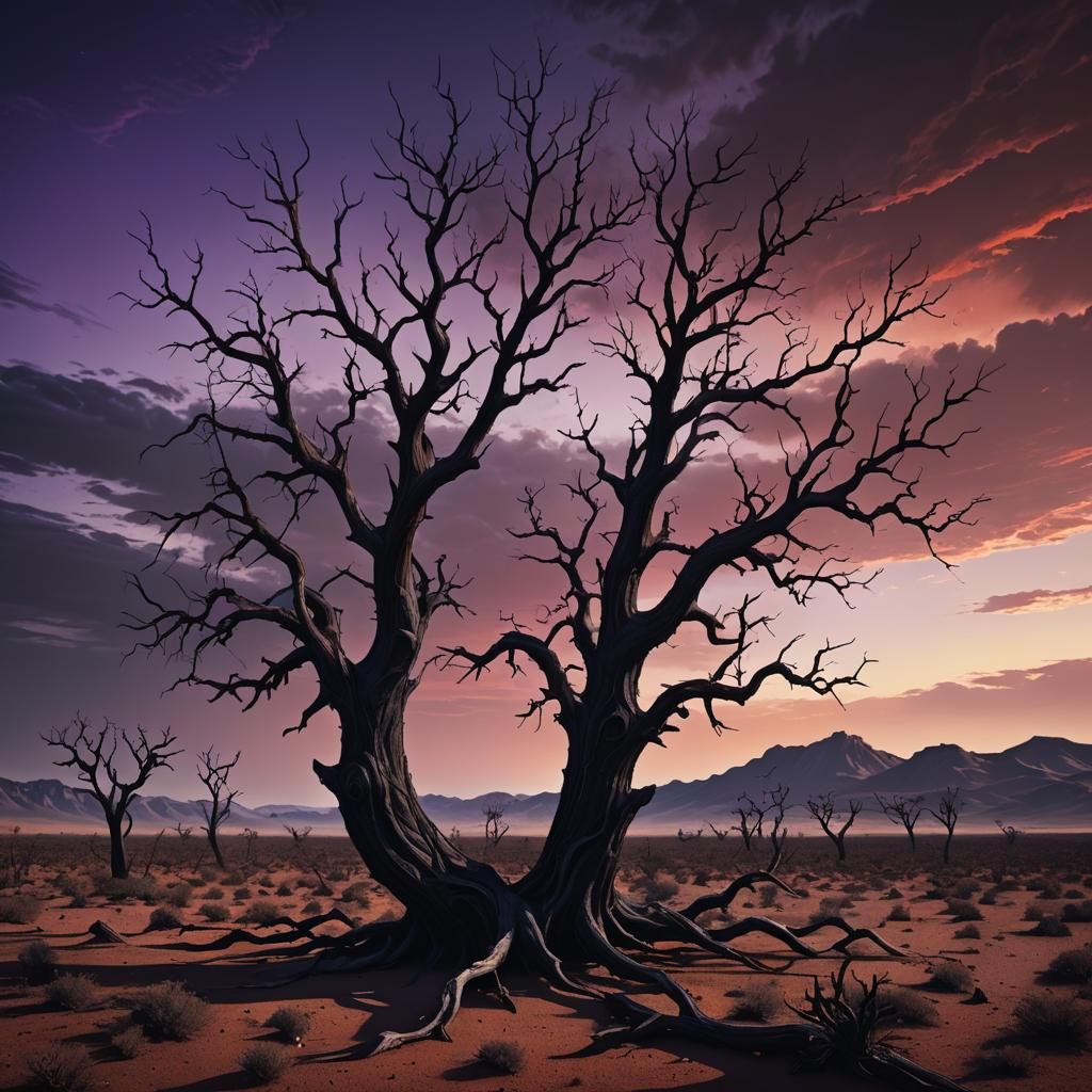 Dark Fantasy Desert: Dead Tree in Noir Style