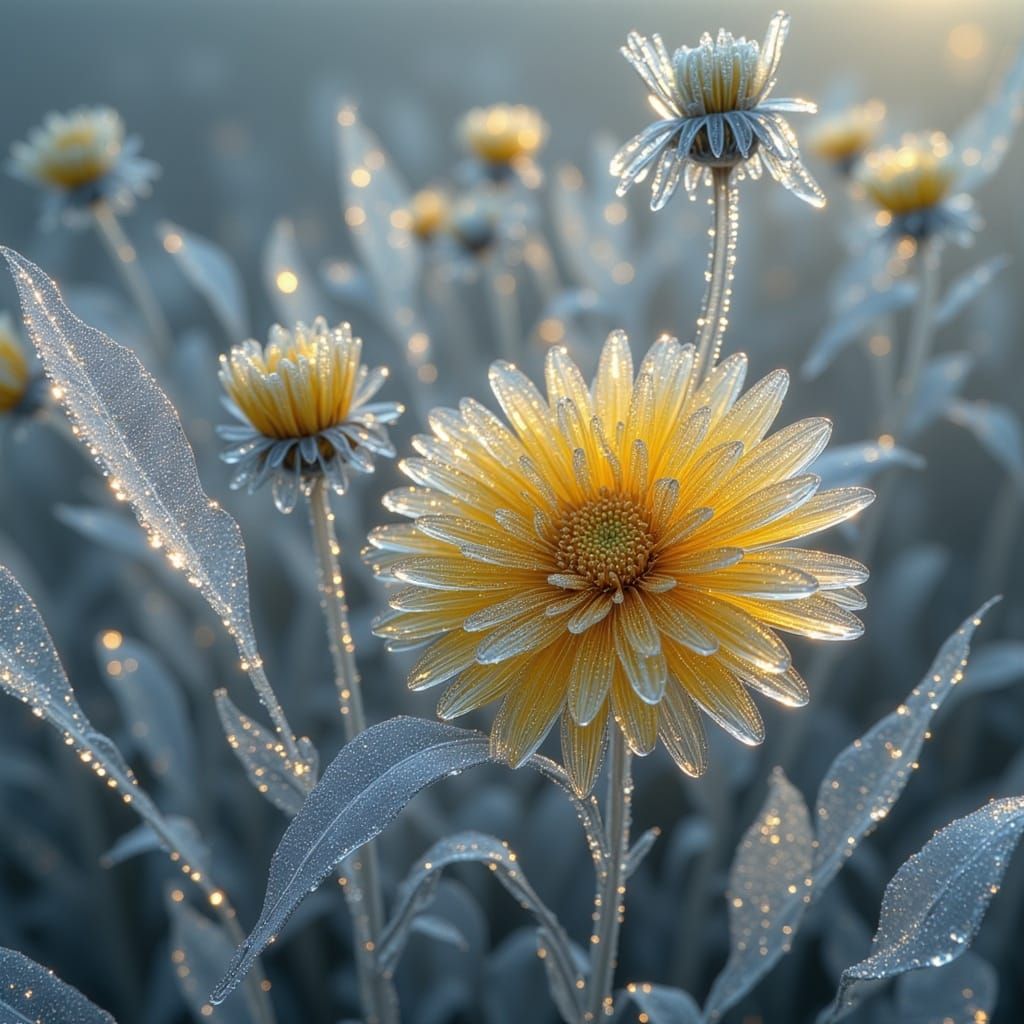 Frozen Dandelions in Winter Snowscape