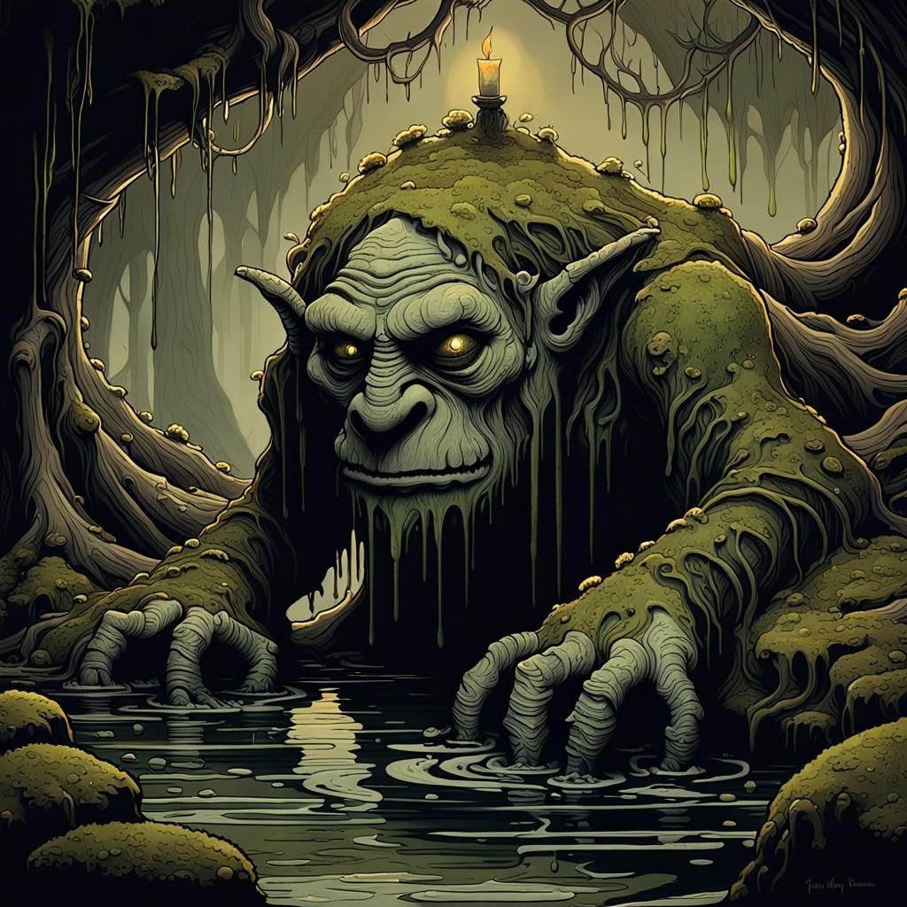 Grotesque Troll Lurking Under Ancient Bridge