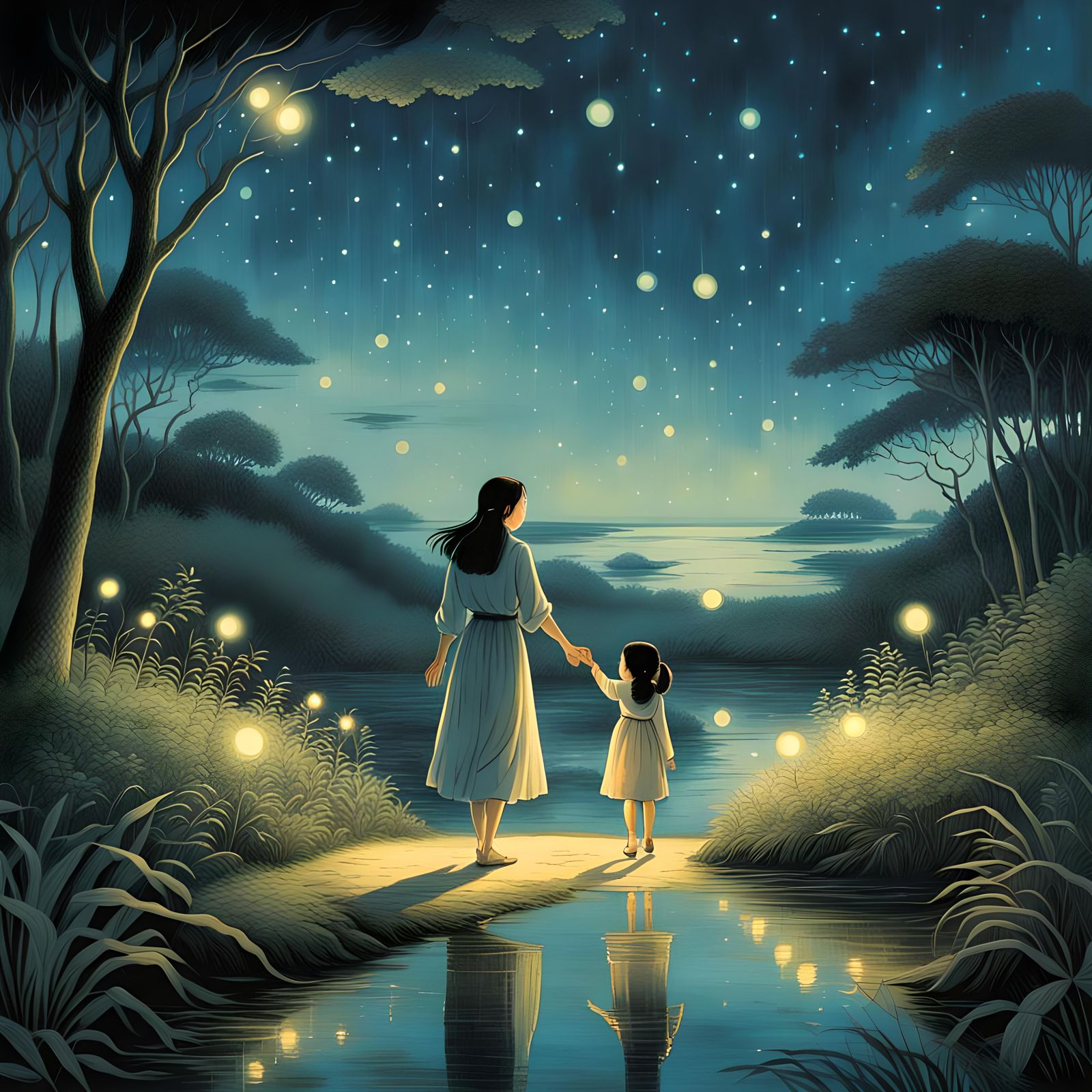 Magical Fireflies Illuminate Dusk Scene