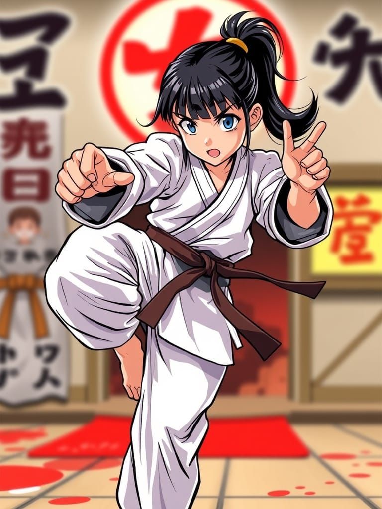 Karate Girl Kicking: Dynamic Comic Book Illustration