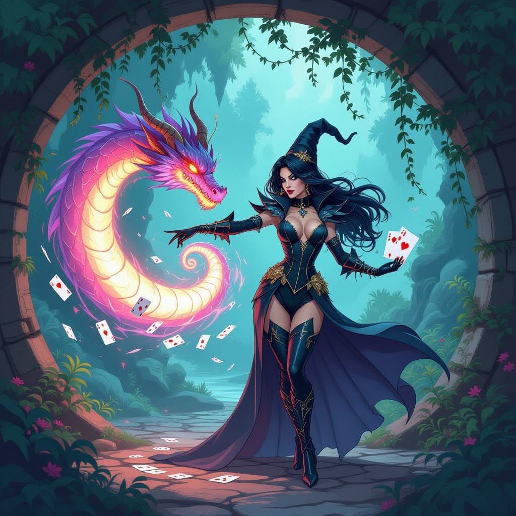 Gothic Zatanna Conjures Dragon in Bioluminescent Grotto
