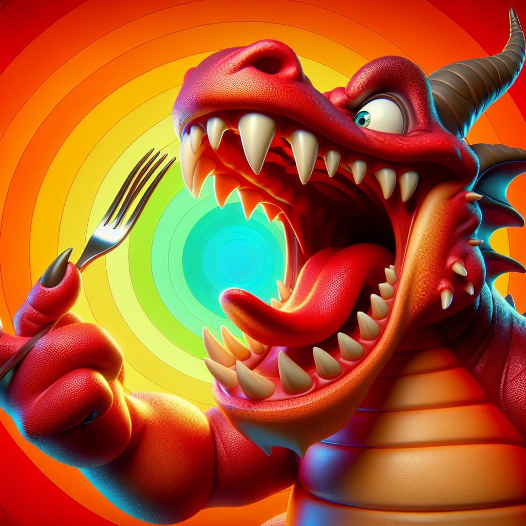 Hungry Red Dragon in 3D Cartoon Style