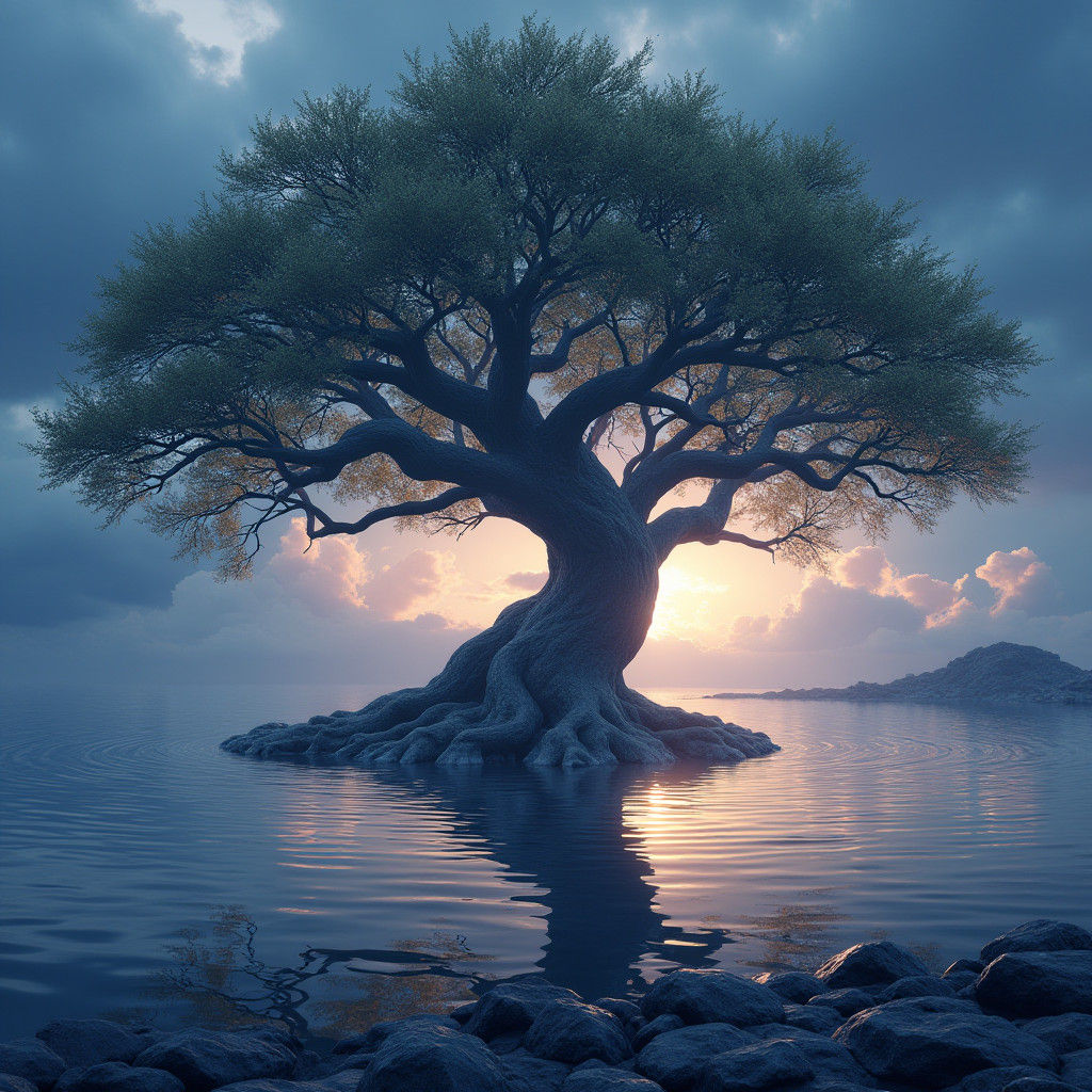 Yggdrasill Tree Reflected in Still Water