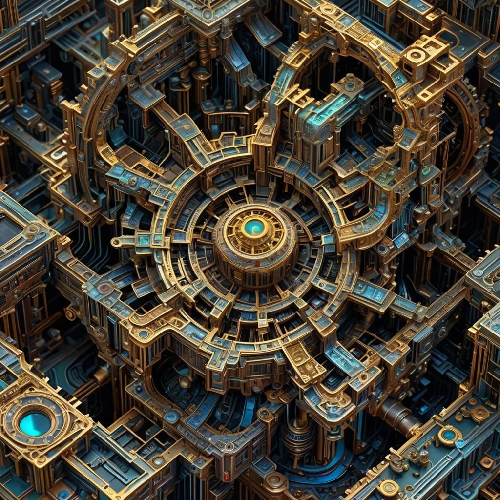 Steampunk Microchip City: Intricate Fractal Art