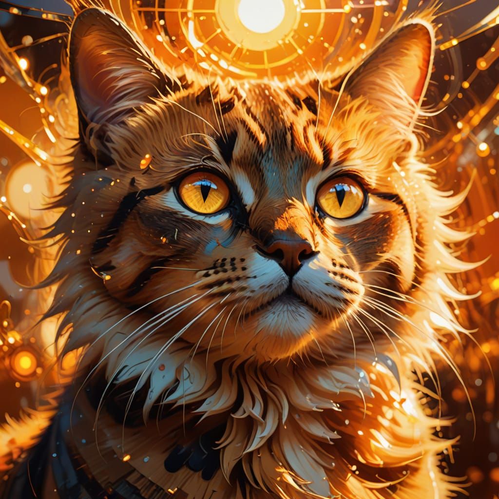 Surreal Cat Made of Sun Glare in Abstract Style