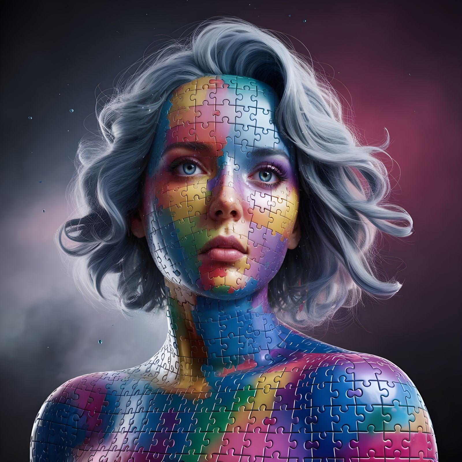 Multicolored Puzzle Woman Embodies Self-Discovery