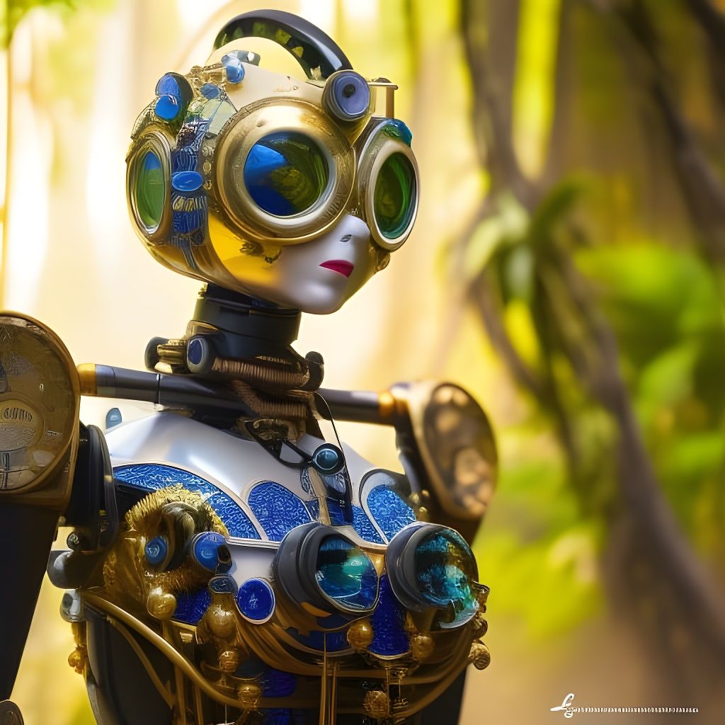 Steampunk Explorer Robot in Jungle Concept Art