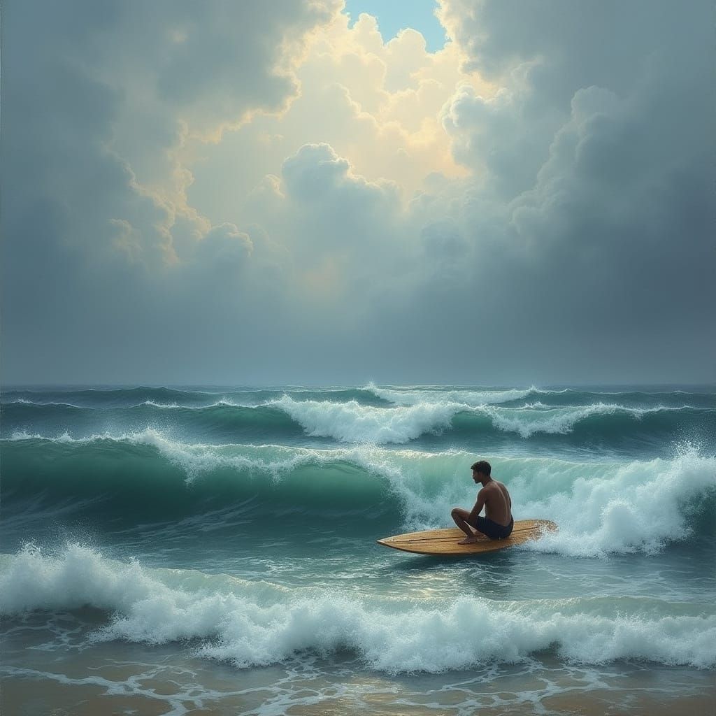 Surfer Adrift in Turbulent Ocean