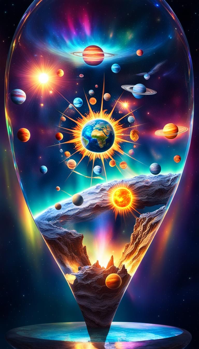 Cosmic Surrealist Universe Inside Glass Dome