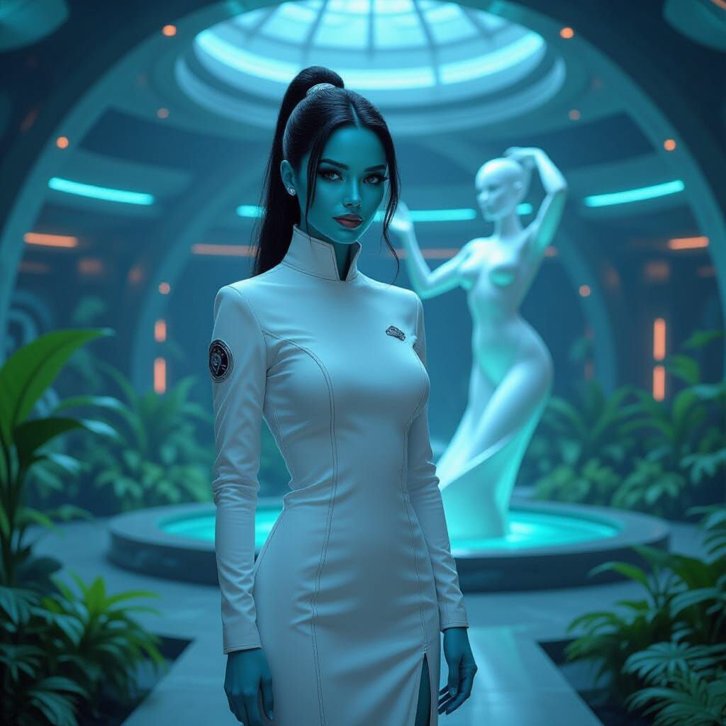 Arcturian Pilot in Spaceship Garden, Inspired by Syd Mead