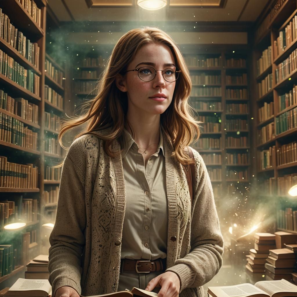 Fantasy Librarian Portrait in Hyperrealistic Style