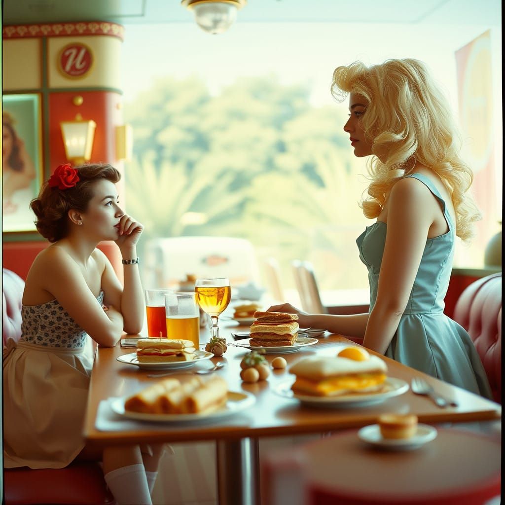 Surreal 1950s Teenage Party Scene in Vibrant Colors