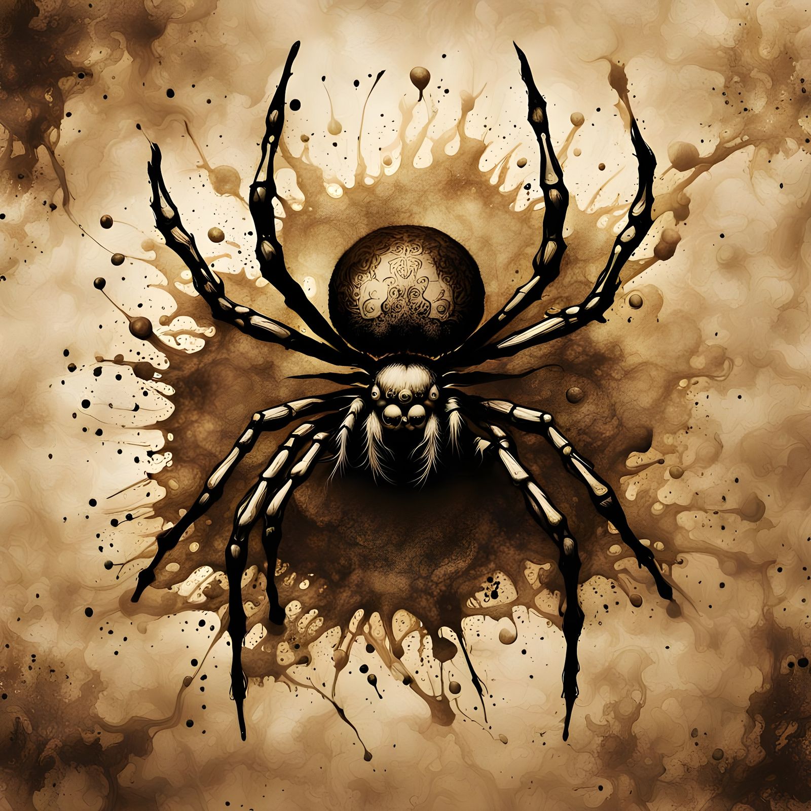 Sepia Ink Spider: Dramatic Digital Art