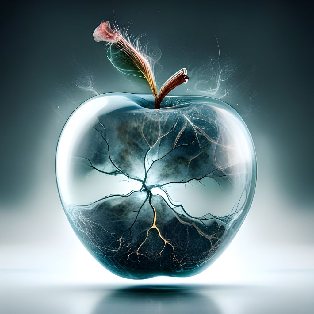 Glowing Glass Apple with Cosmic Fractal Design