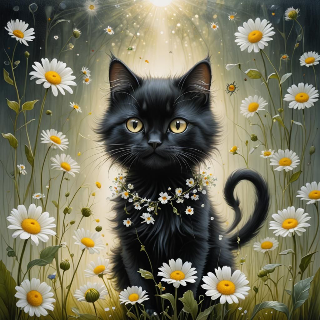 Ebony in the daisies