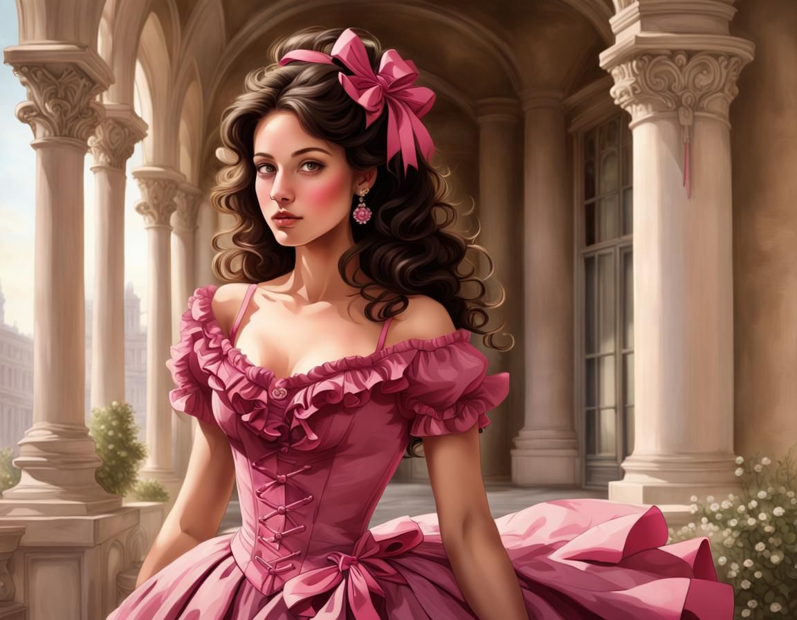 Elegant Girl in Cerise Dress, 3D Game Cinematic