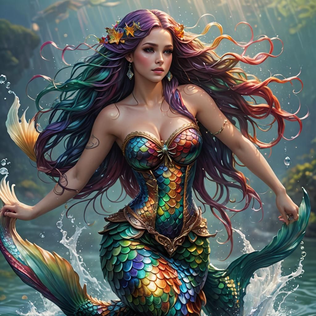 Photorealistic Mermaid Leaping from the Water