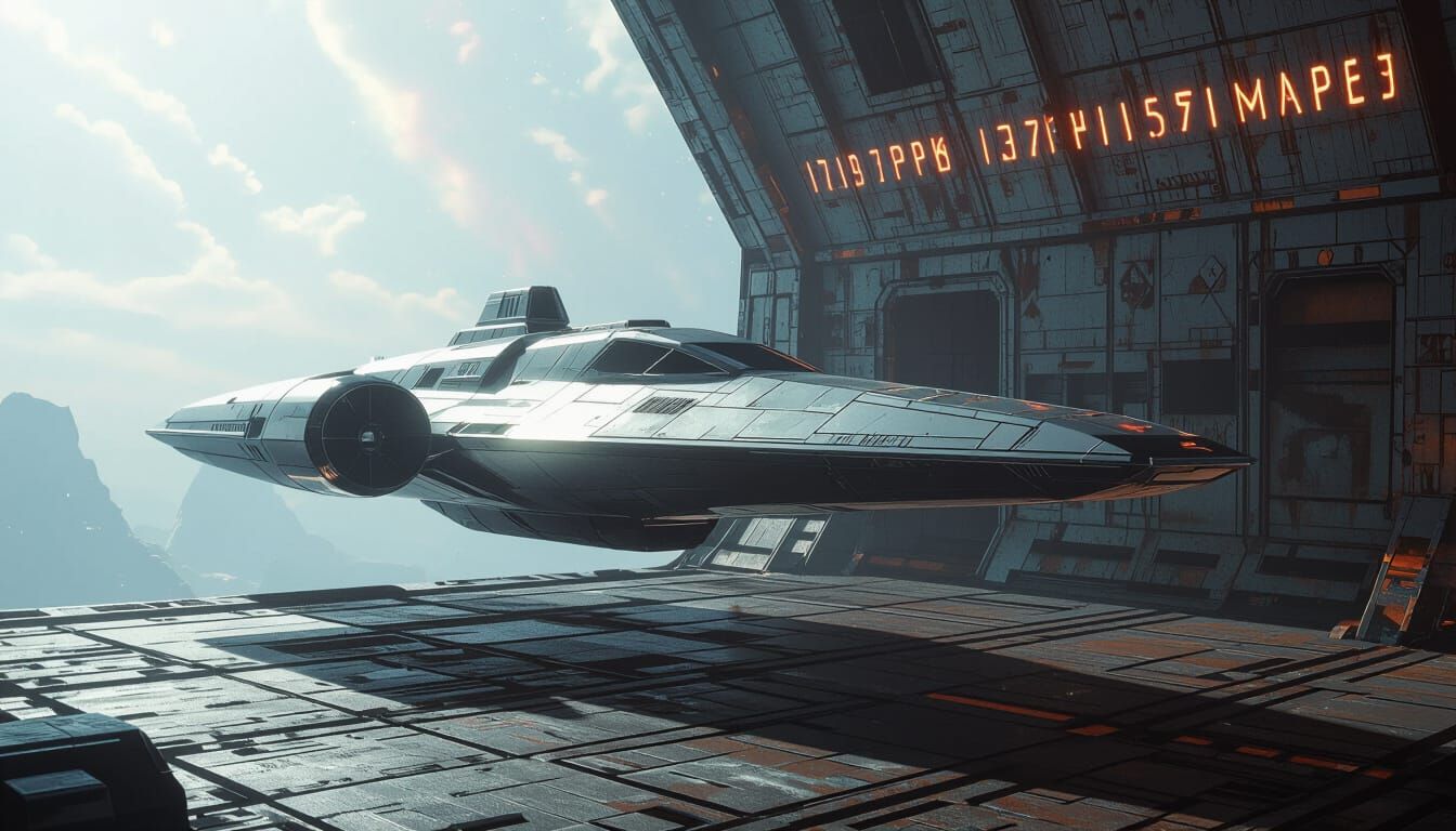 Sleek Starship Docks at Ancient Abandoned Space Station