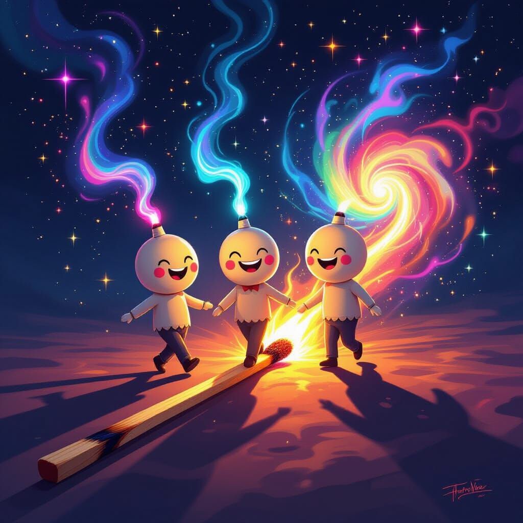 Miniature Cigarettes on Burning Matchstick in Surreal Fantas...