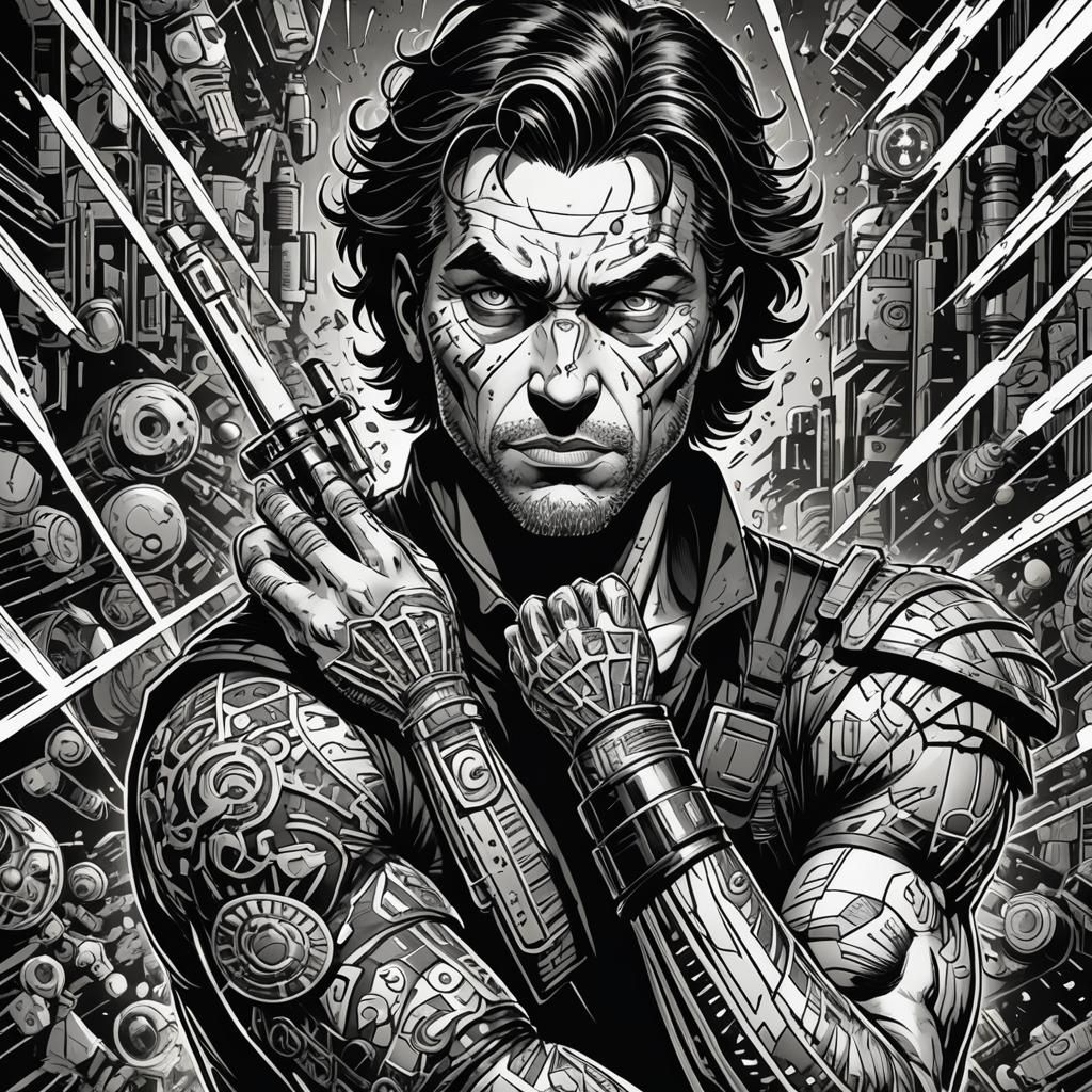 Comic Book Style Tattoo Design in Black and White