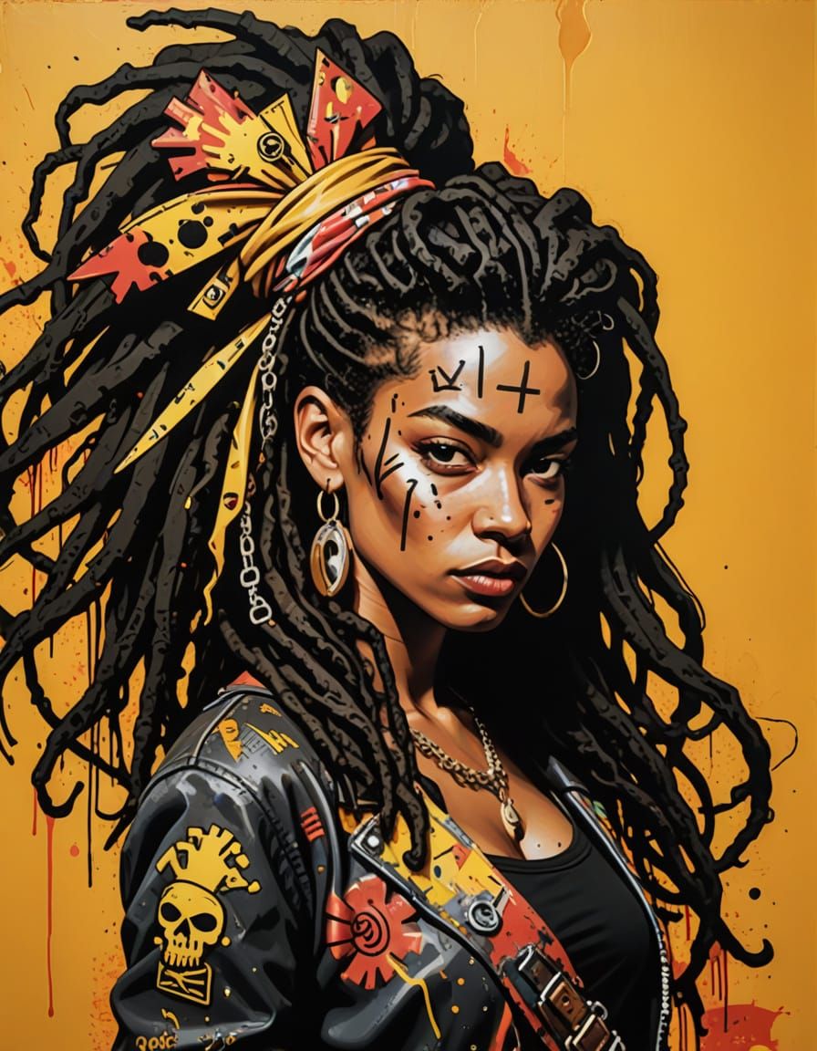 Pirate Bride in Urban Sunset Graffiti Art