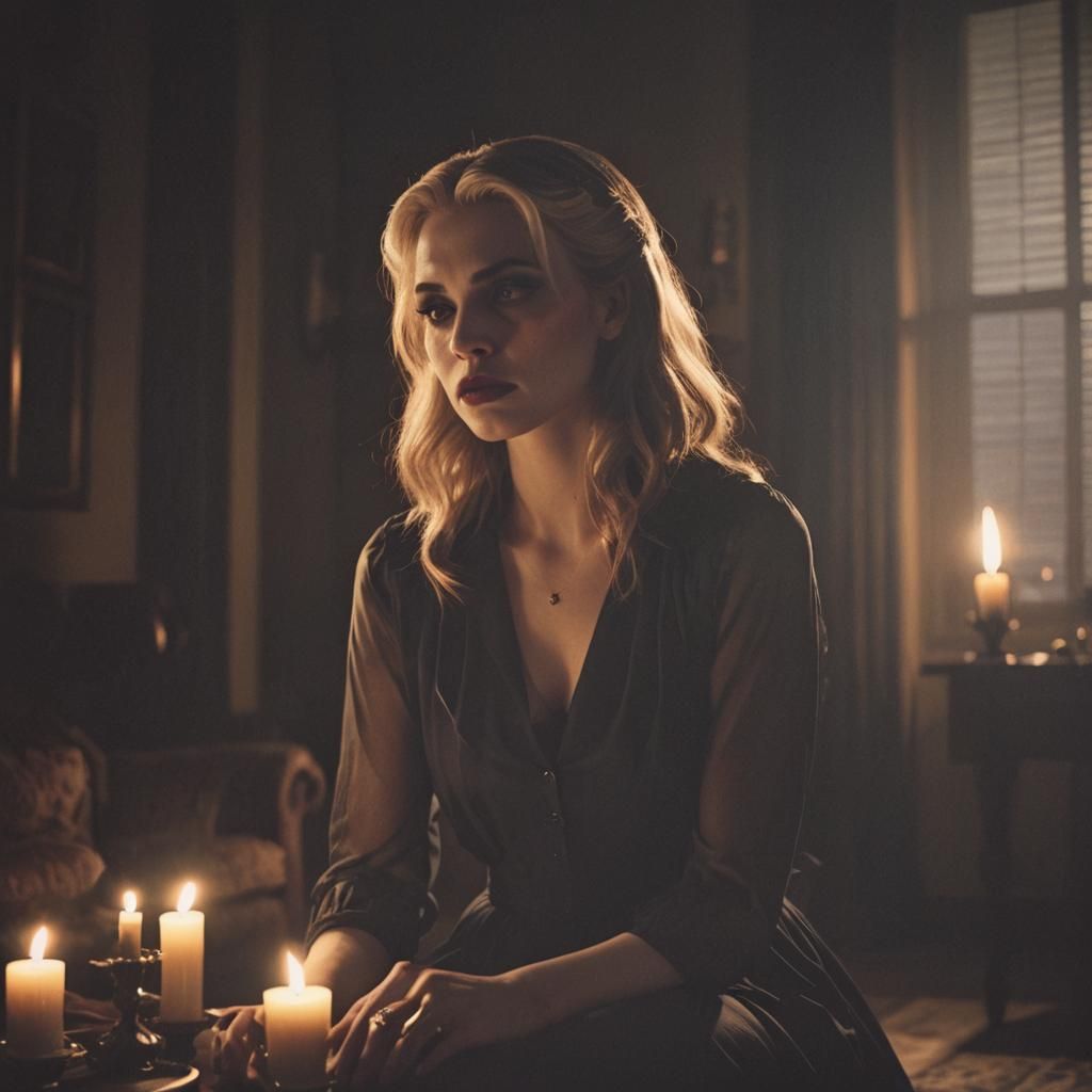 Vampire Woman in Film Noir Aesthetic
