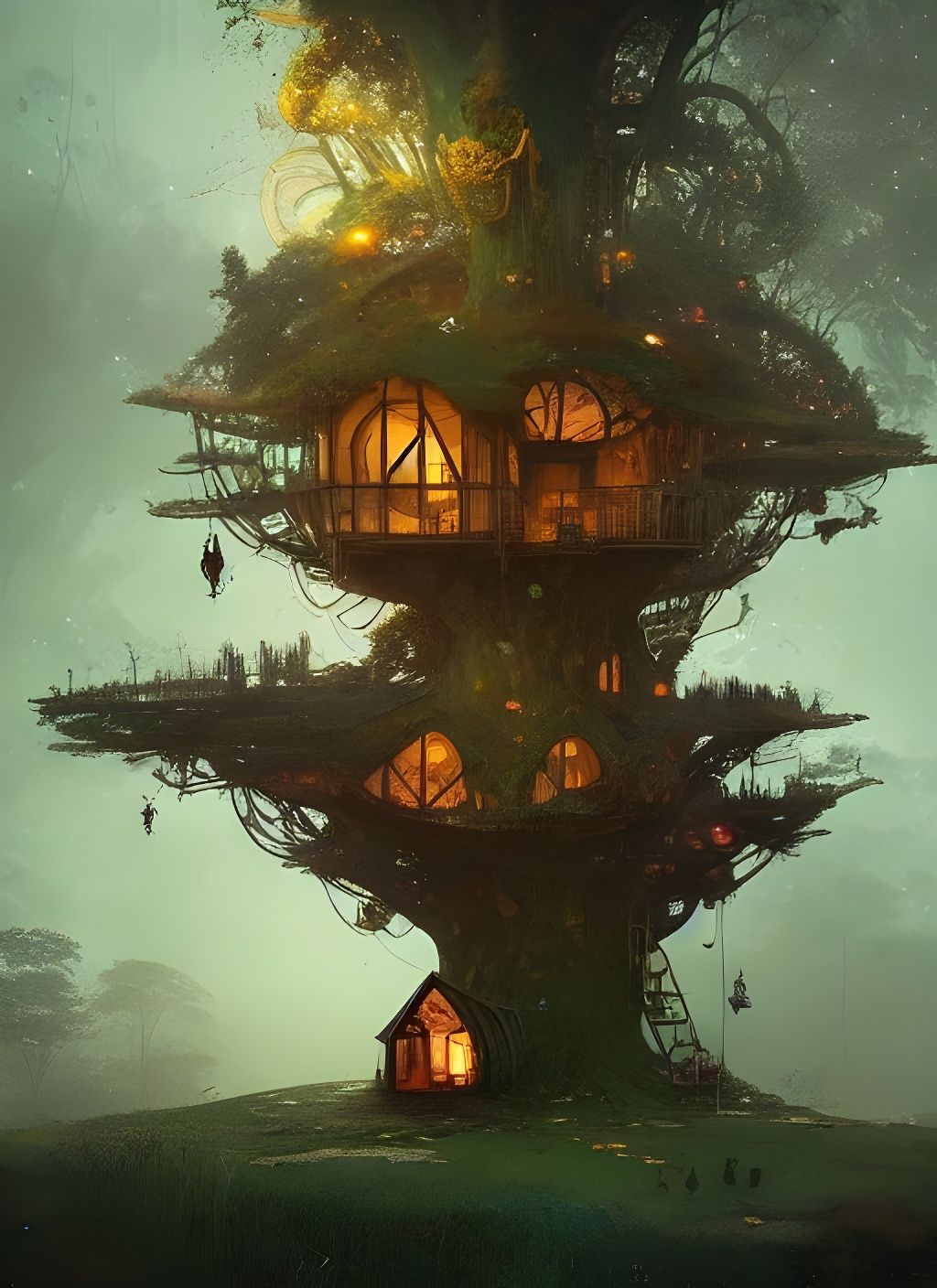 Fairy treehouse on top of a giant tree