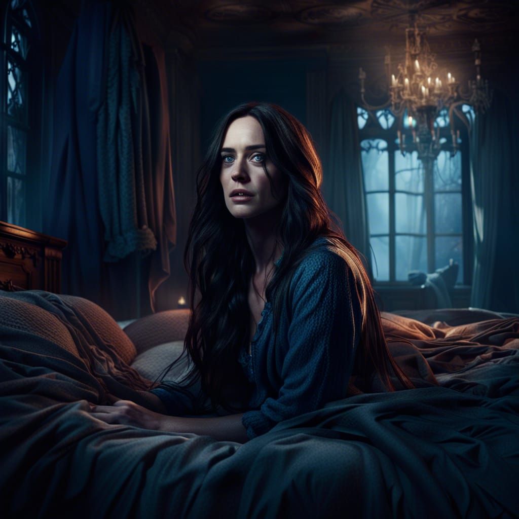 Woman Awakens from Nightmare: Detailed Matte Painting