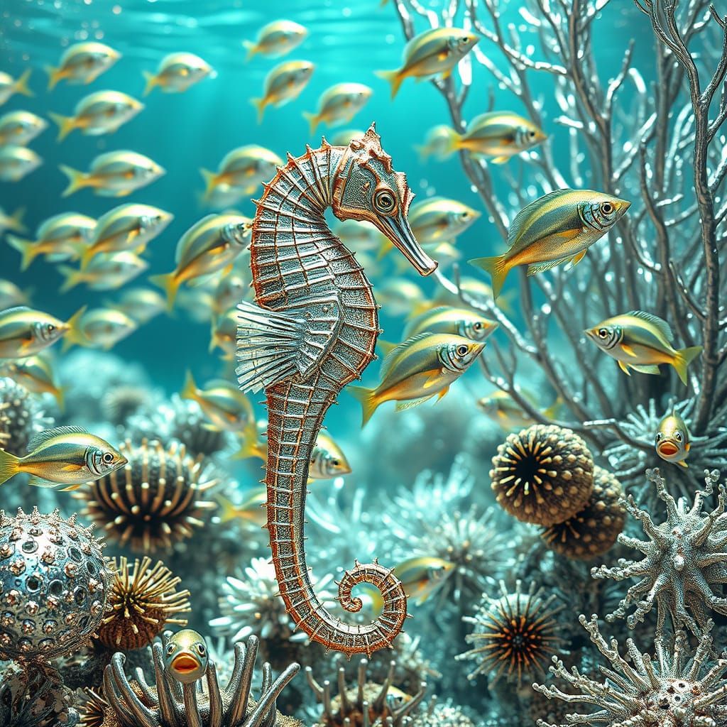 Chrome Seahorses in Art Deco Metallic Reef