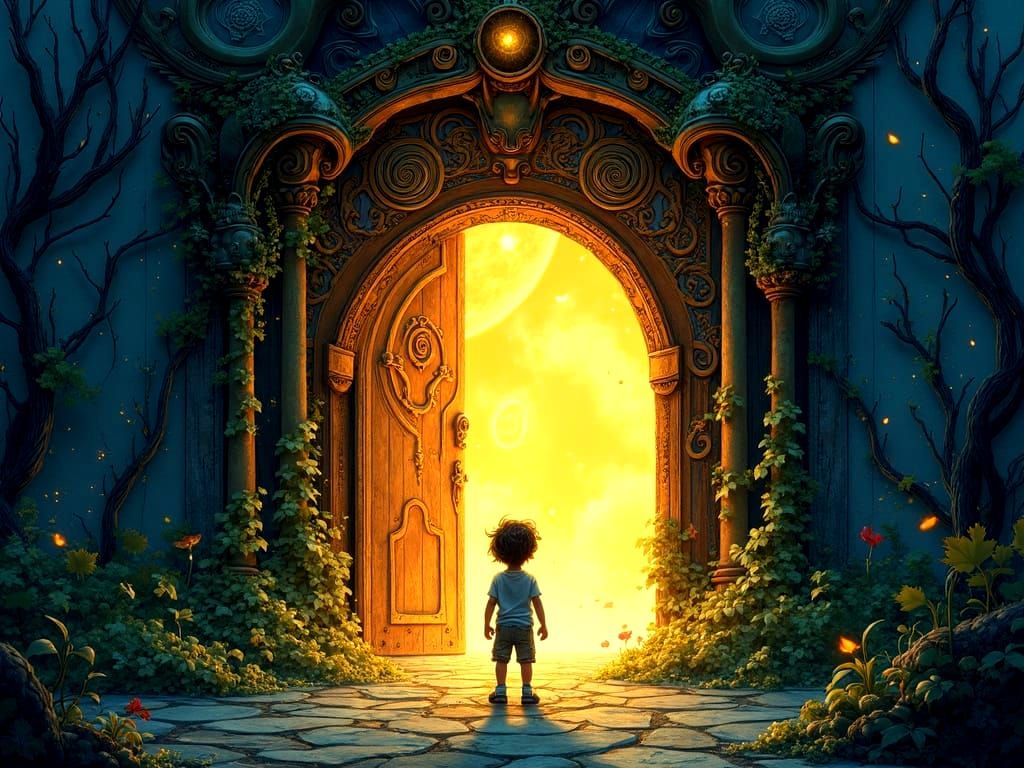 Child Standing Before a Doorway to Fantasy