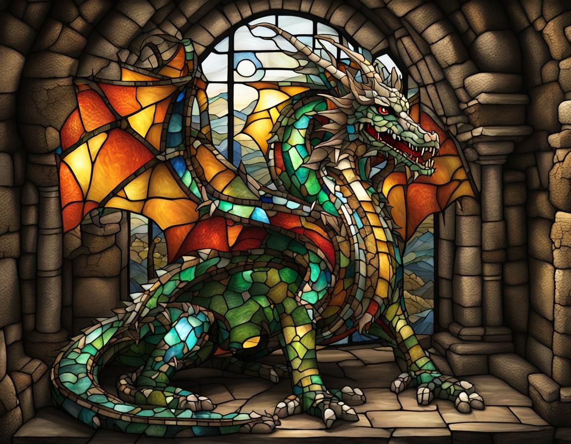 Stained Glass Dragon Automaton in Ruins