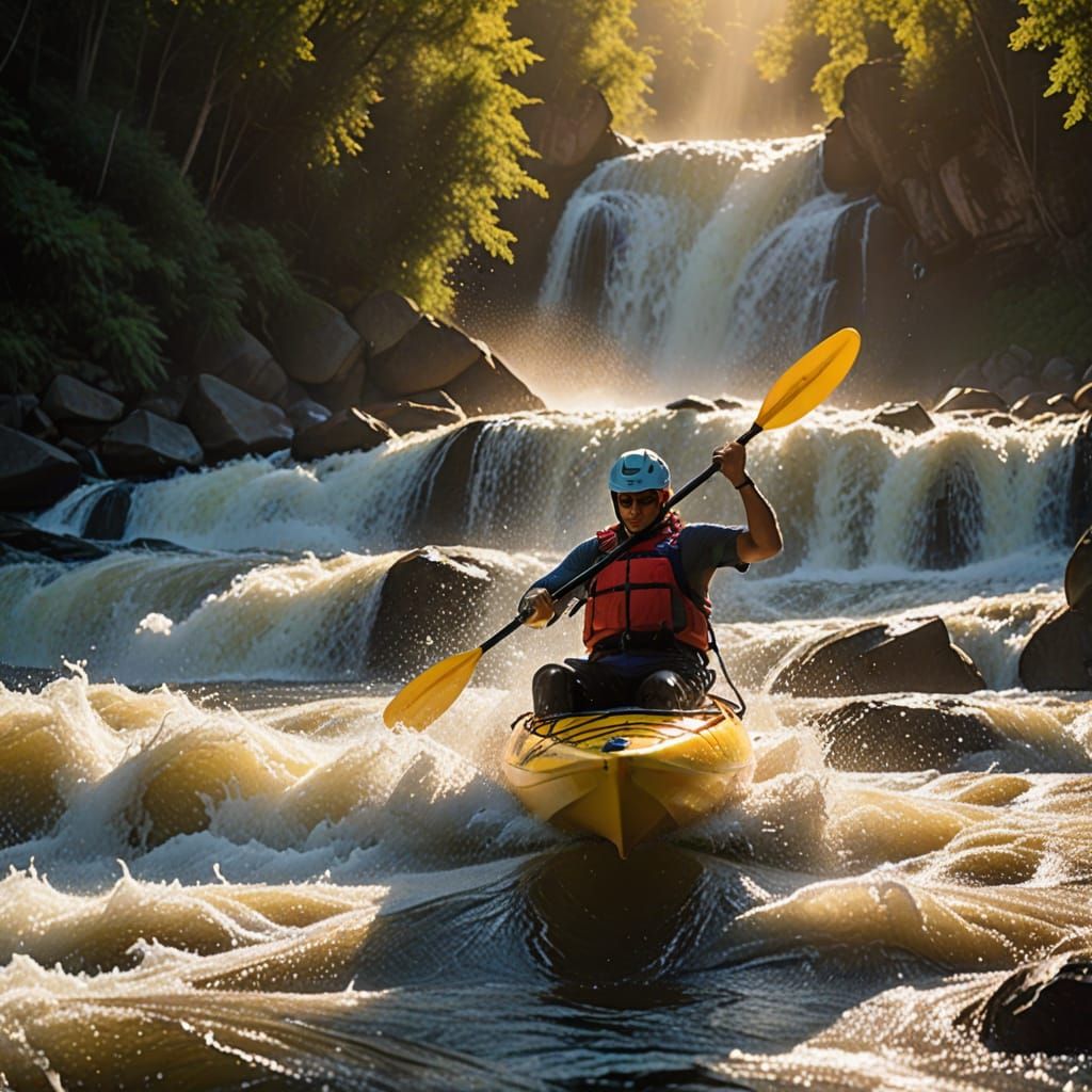 Kayaker Plunges Over Whitewater Falls in Golden Hour