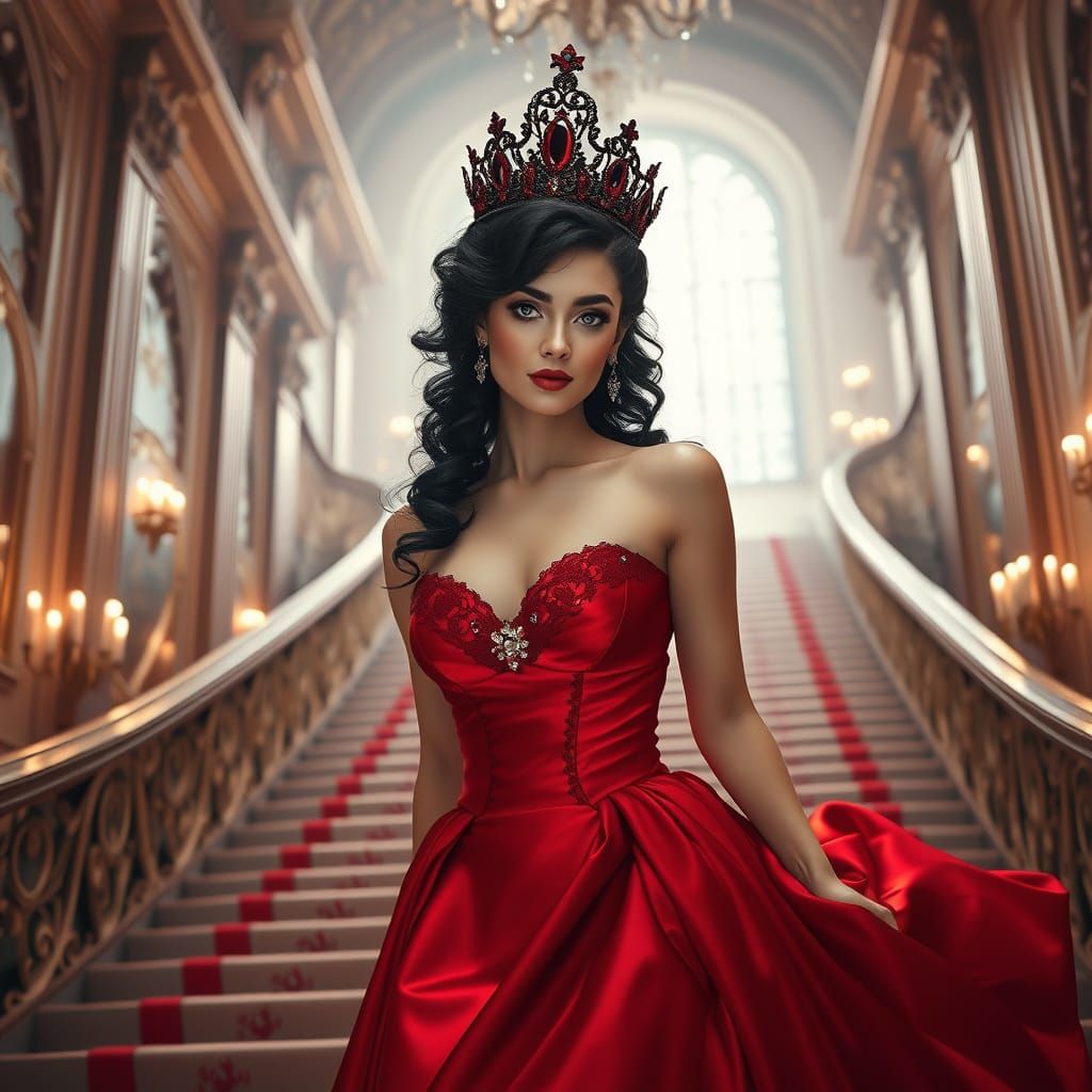 Ethereal Red Queen in Majestic Ball Gown