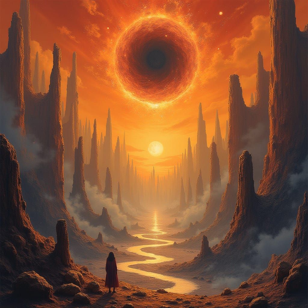 Surreal Gallifreyan Landscape with Vortex and Celestial Danc...