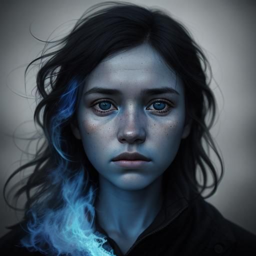 Intense Blue Fire Portrait, Ambient Light