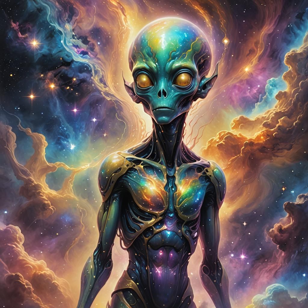 Alien in Nebula: Ethereal Cosmic Concept Art