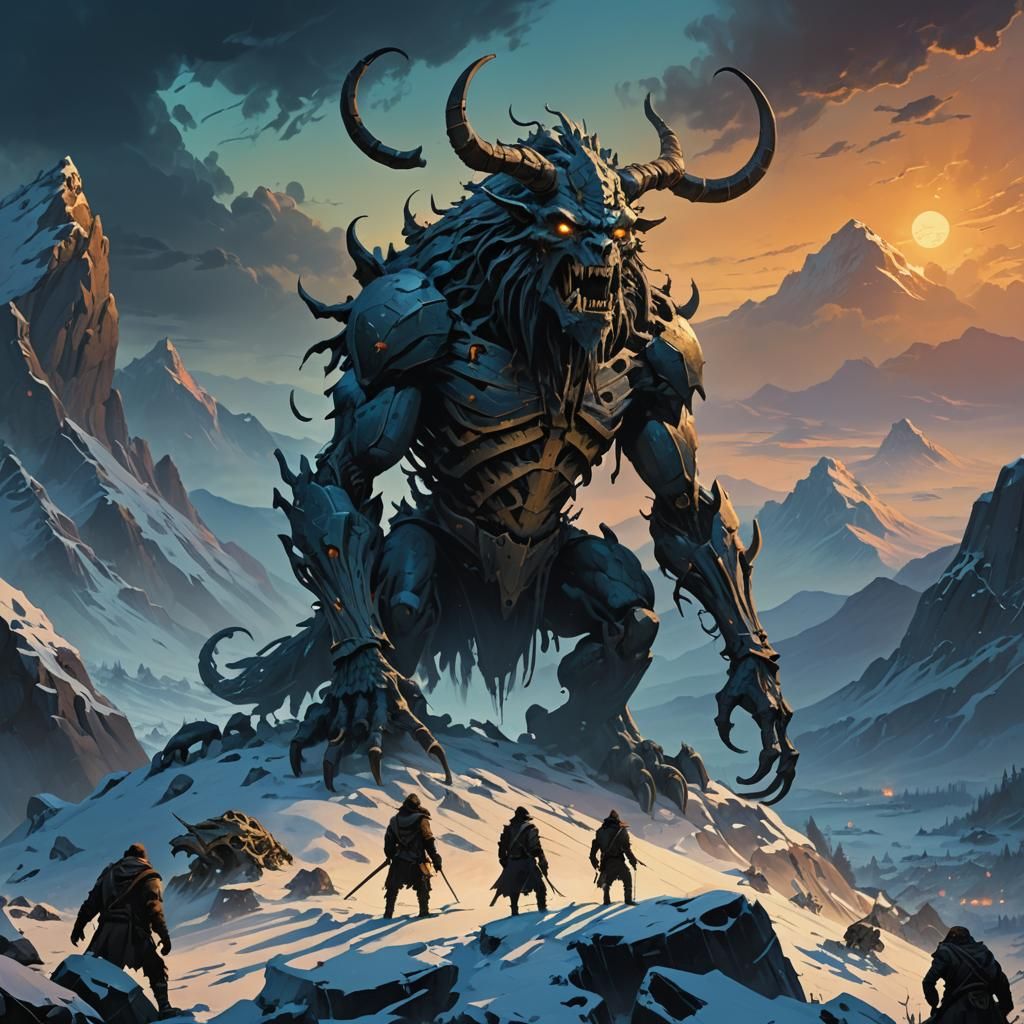 Fearsome Creature on Mountain of Bones