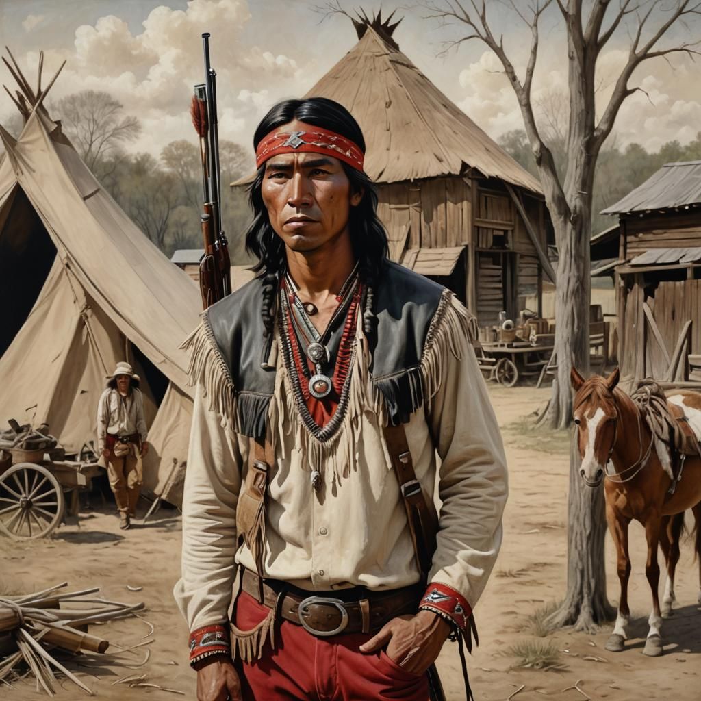 Native American Man Portrait in Charcoal Style