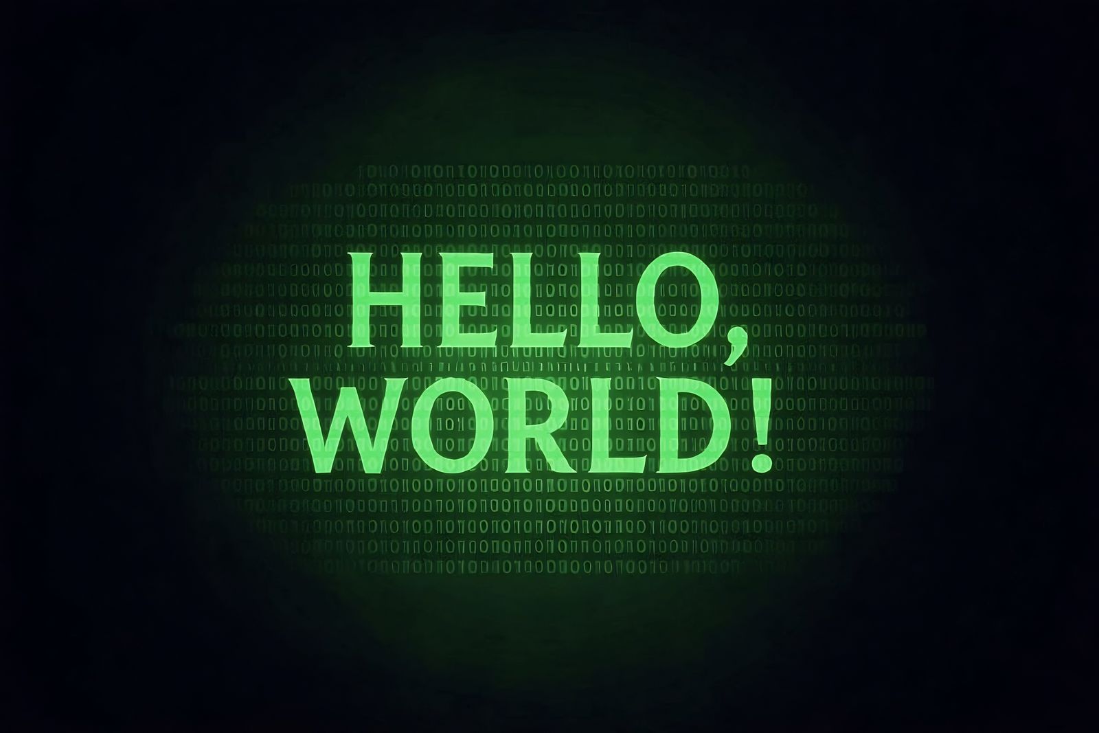 Binary Code "Hello, World!" in Cyberpunk Neon Style