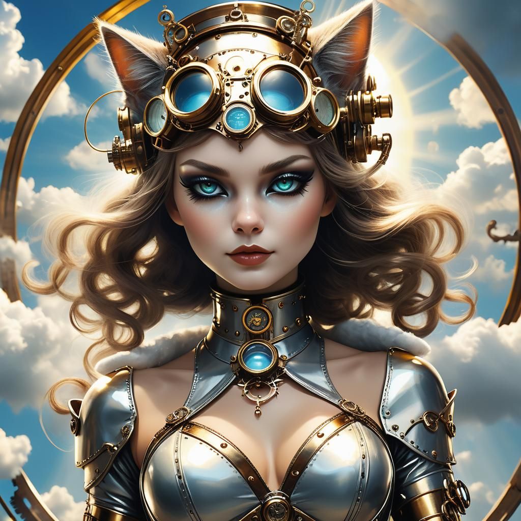imagine” Cat woman steampunk high gloss hyper detailed