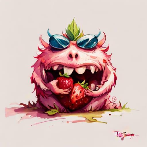 Happy Strawberry Monster Cartoon by Disney