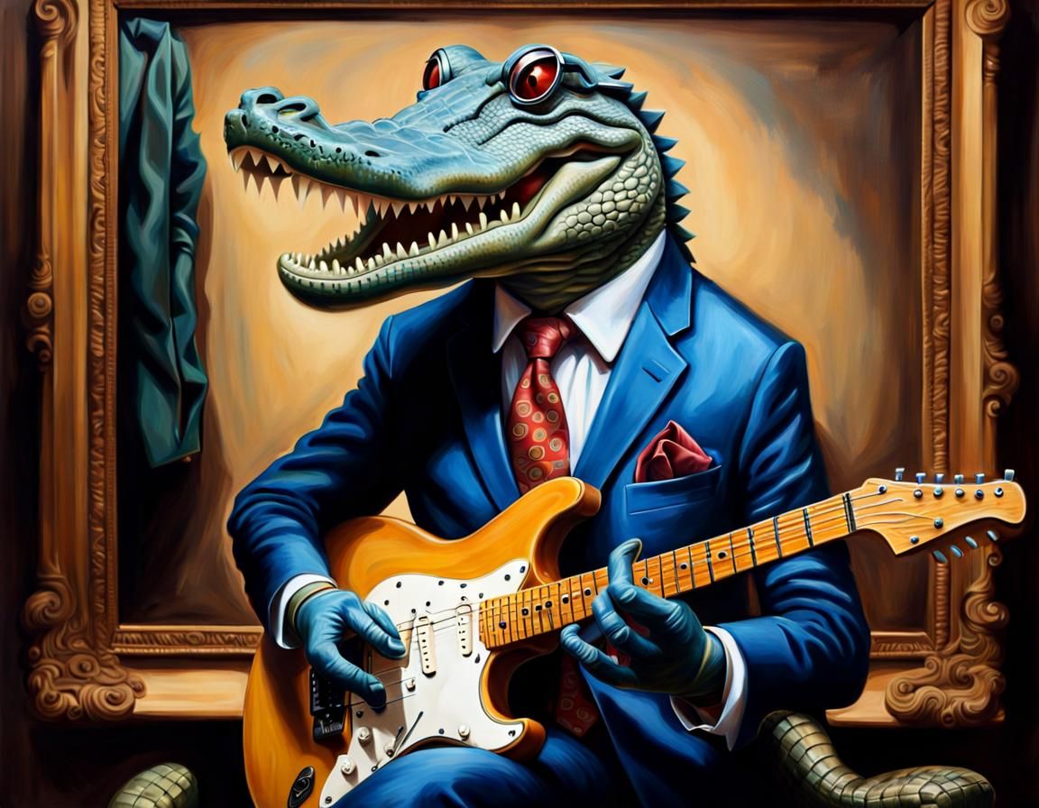 Crocodile Bluesman in Suit: Photorealistic Masterpiece