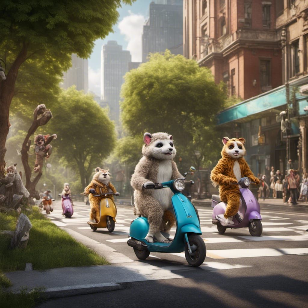 Animal Costumes on Scooters: Fantasy Concept Art