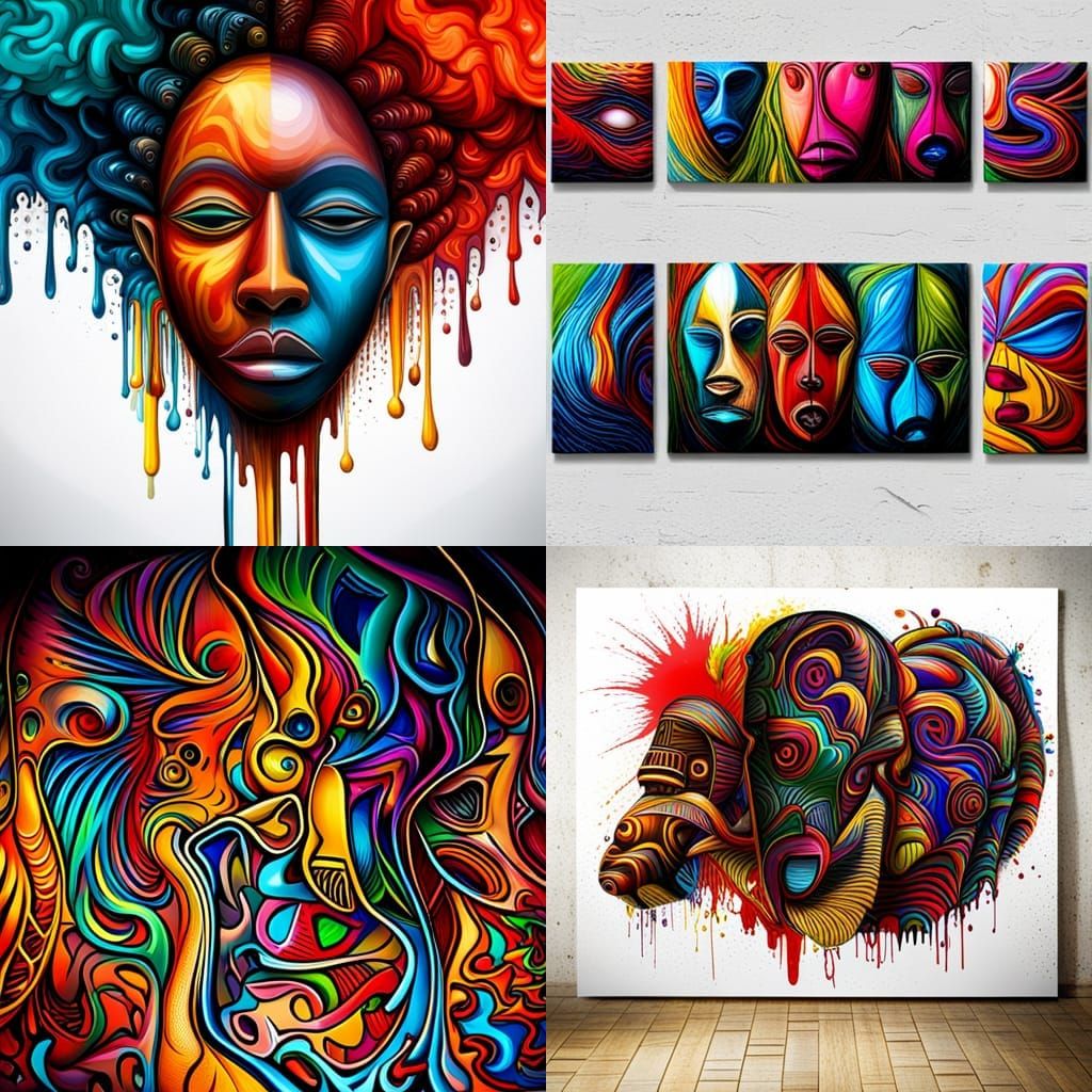 Colorful Abstract African Graffiti Art Masks
