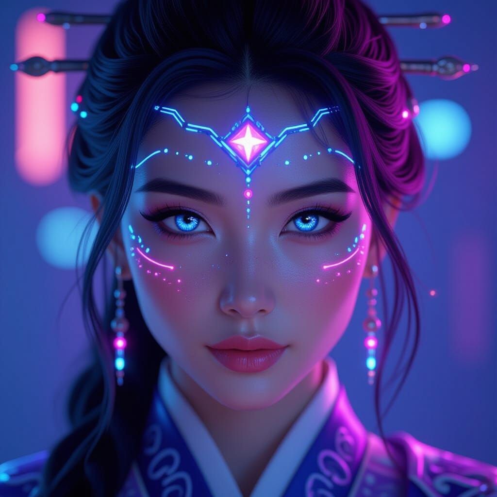 Celestial Warrior Face in Photorealistic Anime Style