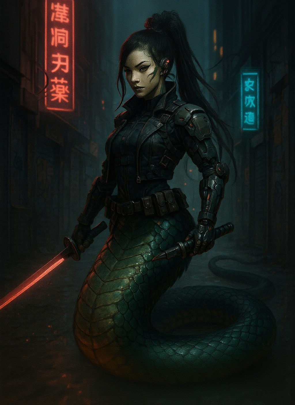 Cyberpunk Naga Street Samurai in Shadowrun Style