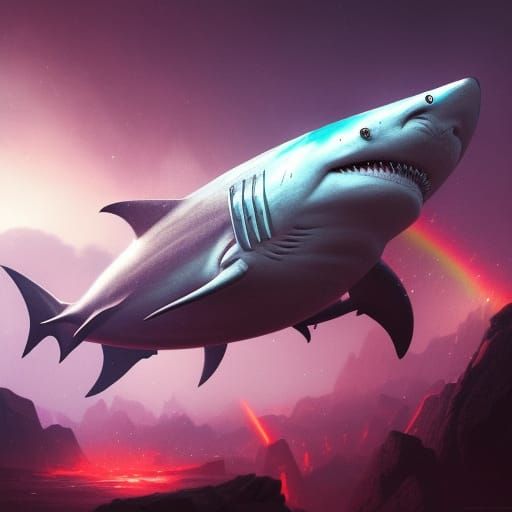Galactic Shark in Rainbow Magic, Dark Fantasy Art
