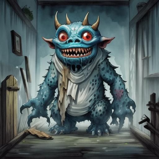Mischievous One-Eyed Monster in Watercolor