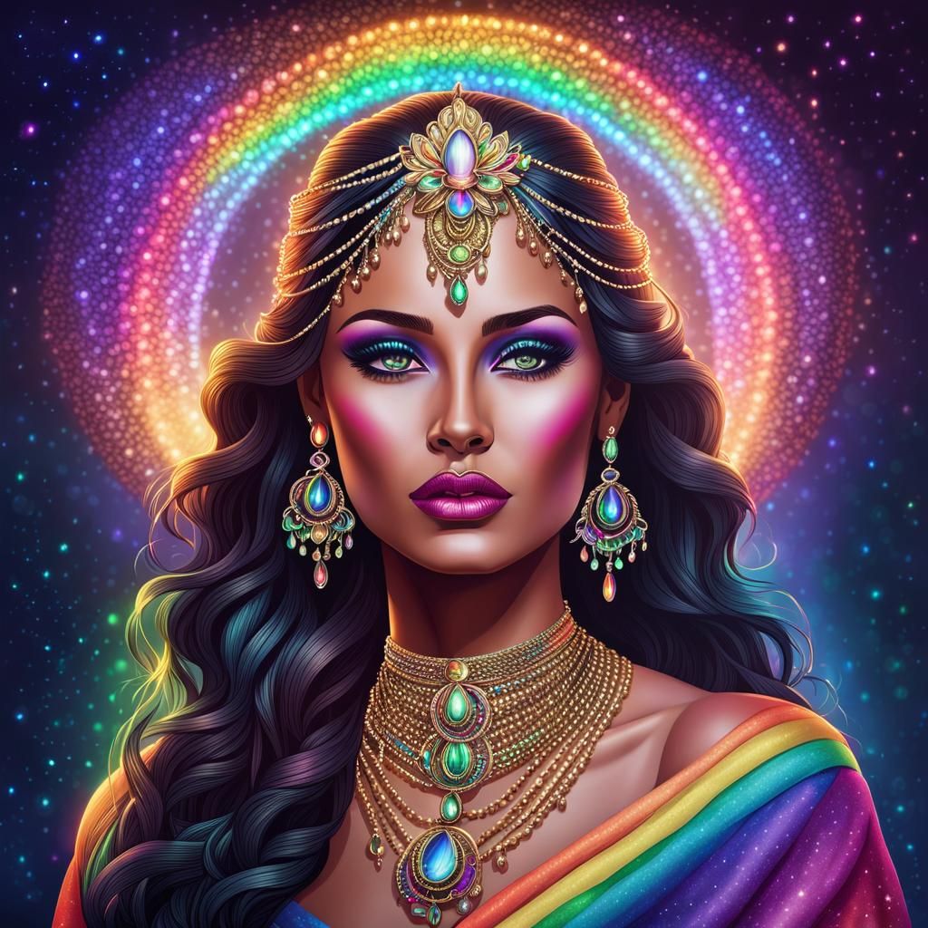 Hyperrealistic Portrait of a Beautiful Goddess with Rainbow ...